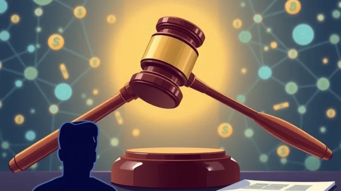 A gavel hitting a blockchain, symbolizing the legal complexities of the Logan Paul CryptoZoo NFT lawsuit.