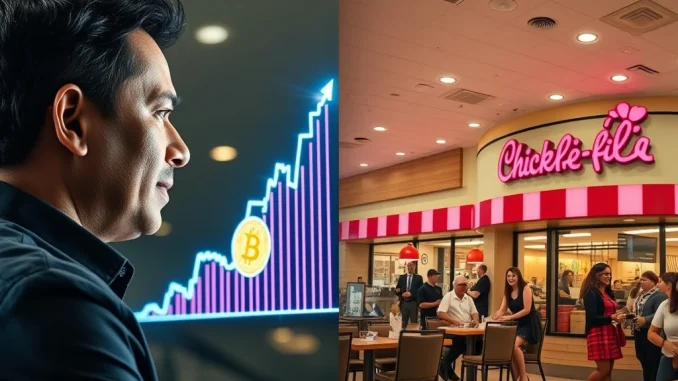 Illustrating the profound impact of long-term vision in crypto investment and business strategy, inspired by Chamath Palihapitiya and Chick-fil-A.