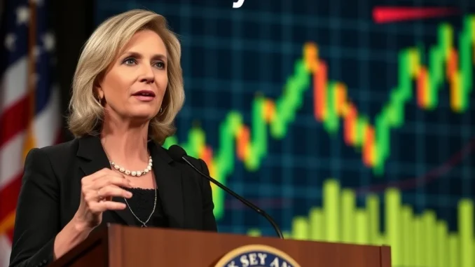 Senator Lummis Unveils Bold Crypto Market Structure Draft Before August Recess Senator Lummis discussing crypto market structure draft bill with a digital chart backdrop