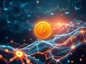 A visual representation of the $LYNO presale, depicting AI-powered arbitrage connecting various blockchain networks for decentralized finance growth.