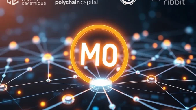 M0 funding for stablecoin infrastructure, showing digital network connections and financial growth, symbolizing a significant crypto investment.