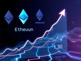 A dynamic chart illustrating the Mantle price prediction, showing a bullish technical pattern and an upward trend, symbolizing growth and the impact of the EigenLayer partnership.