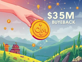 Illustration of Mantra OM token being bought back, signifying a strategic investment and strengthening of the RWA tokenization platform.