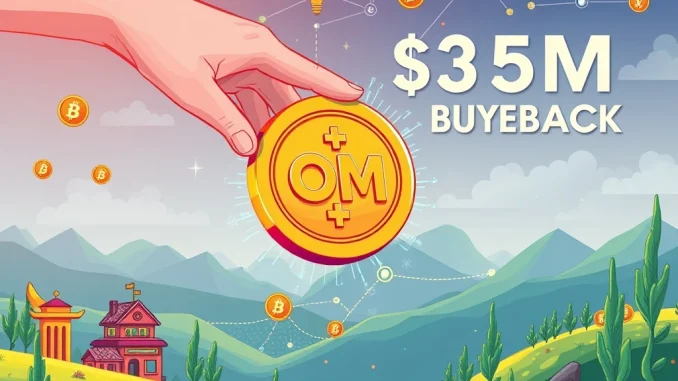 Mantra OM Announces Strategic $25M Buyback, Bolstering RWA Tokenization Future Illustration of Mantra OM token being bought back, signifying a strategic investment and strengthening of the RWA tokenization platform.