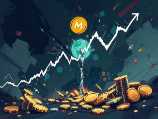 A digital chart depicting a severe MDT price drop, symbolizing extreme crypto volatility and market uncertainty for altcoin investment.