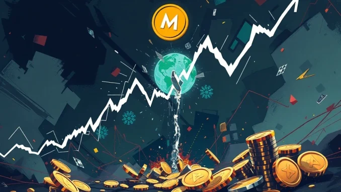 A digital chart depicting a severe MDT price drop, symbolizing extreme crypto volatility and market uncertainty for altcoin investment.