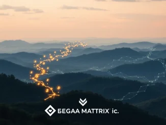 Mega Matrix Inc. logo superimposed over a digital representation of financial assets, symbolizing its pivot into the stablecoin market through a significant private placement.