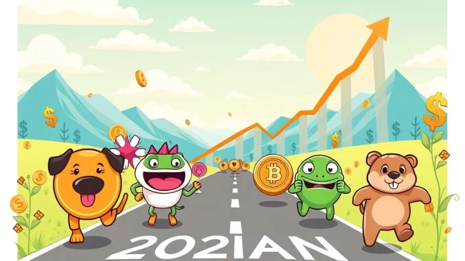 Illustration of meme coin presales growing rapidly, symbolizing explosive potential gains for investors in 2025.