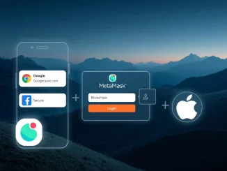 MetaMask social login interface showing Google and Apple icons, representing simplified access to Web3 and secure crypto wallet management.