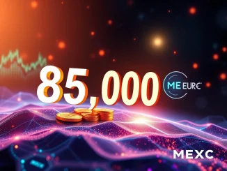MEXC Launchpool event graphic showing EURR stablecoin, USDT rewards, and crypto staking opportunities.