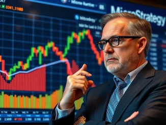 Michael Saylor analyzes a Bitcoin chart, signaling a potential MicroStrategy BTC purchase, reinforcing his Bitcoin investment strategy.