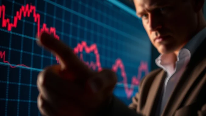 A critical analyst points to a volatile MicroStrategy stock chart, reflecting concerns about Michael Saylor's strategy and potential shareholder dilution.