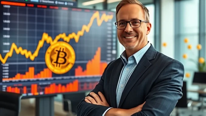 Michael Saylor, MicroStrategy CEO, confidently overseeing substantial Bitcoin holdings, symbolizing strategic institutional Bitcoin acquisition.
