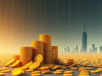 Visualizing MicroStrategy Bitcoin holdings as a towering stack of digital gold coins, representing significant corporate investment growth.