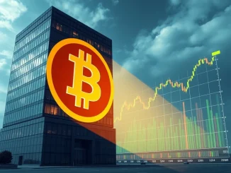 MicroStrategy's audacious Bitcoin strategy is depicted with a corporate building and a rising Bitcoin chart, symbolizing significant crypto investment.