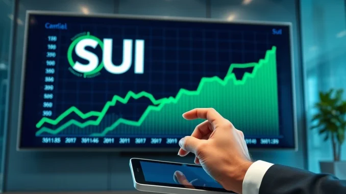 Mill City Ventures' strategic $20M SUI crypto acquisition depicted by a professional reviewing digital asset portfolio charts, symbolizing significant institutional crypto investment.