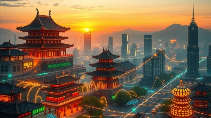 A conceptual illustration showing Minsheng Securities' vision for a Stablecoin-RWA Ecosystem, connecting Chinese assets to Web3.0.