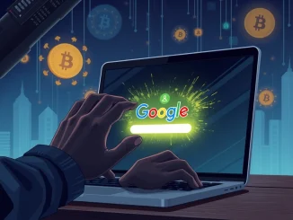 A digital warning sign indicating a dangerous MistTrack Google Ad phishing scam, highlighting the need for crypto security.