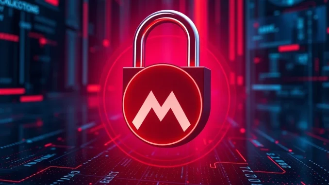A padlock over a Monero logo, representing the importance of Monero network security amidst data availability challenges.