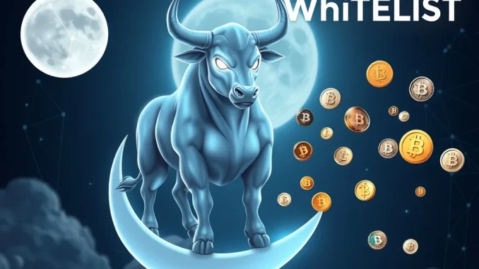 A vibrant image of MoonBull, a digital bull on the moon, symbolizing exclusive early access to leading 2025 meme coins.