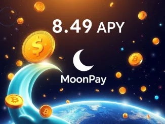 MoonPay's platform visually representing Solana liquid staking with an 8.49% APY for passive income.