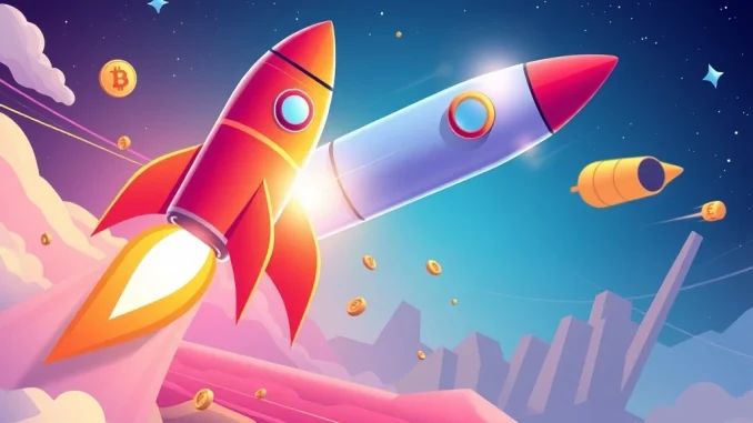 Mutuum Finance (MUTM) token ascending rapidly, symbolizing its potential to outperform Dogecoin and offer significant crypto investment returns.