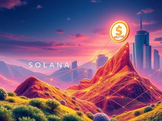 A digital graphic illustrating Mutuum Finance's impressive growth potential, featuring stacked coins and a rising arrow, representing crypto investment opportunities.