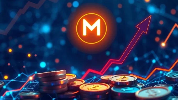 A visual representation of Mutuum presale success, showing a rapidly rising crypto chart and the MUTM token symbol, highlighting potential crypto gains.