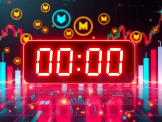 A digital clock ticking down next to glowing Mutuum (MUTM) crypto tokens, symbolizing the final moments of a successful presale and anticipated growth in DeFi lending.