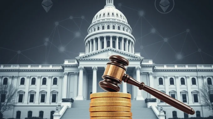 New York State Capitol with digital assets, symbolizing the proposed New York crypto tax bill.