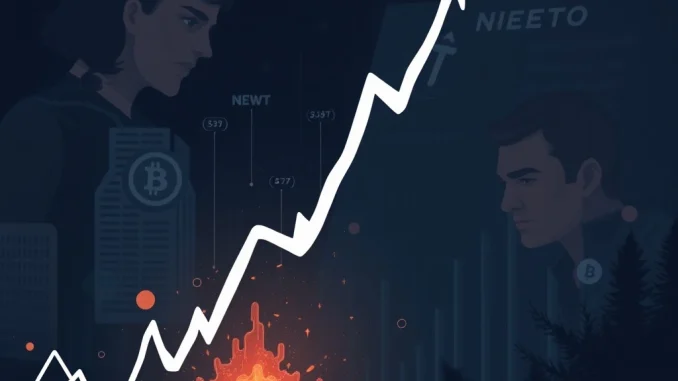 A sharp decline on a NEWT token price chart, illustrating a significant cryptocurrency price drop amidst market volatility.