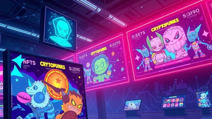 A CryptoPunks NFT artwork on a digital display, representing the surging NFT market and high-value digital assets.