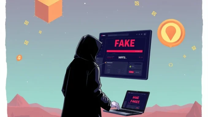An illustration depicting the dangers of NFT OTC scams, showing a user protecting their digital wallet from a deceptive online interaction.