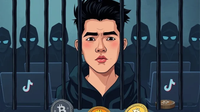 A TikTok influencer behind bars, symbolizing the shocking North Korea cybercrime in a remote job fraud scheme.
