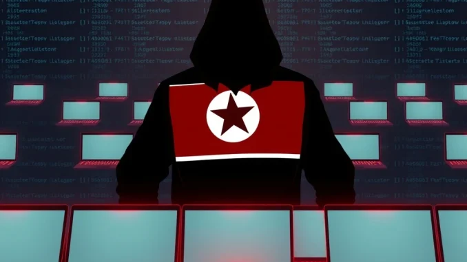 Shocking Sentence: Arizona Woman Gets 8.5 Years for Aiding North Korean Hackers in $17M Cybersecurity Fraud A visual representation of the complex web of a remote work scheme used by North Korean hackers to commit cybersecurity fraud against US companies.