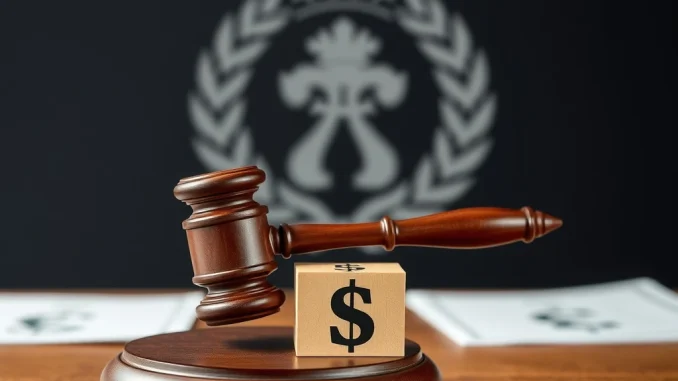 A gavel symbolizes the Paxos settlement with NYDFS, highlighting regulatory action against Binance AML failures.