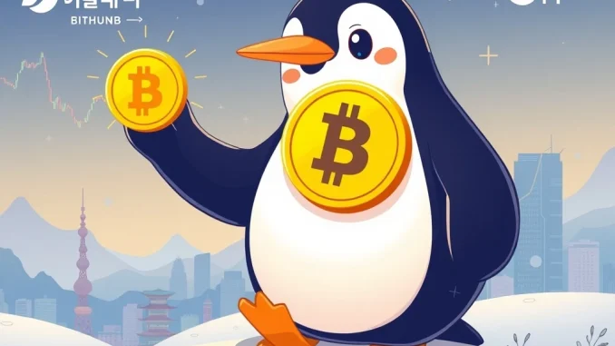 PENGU crypto token being accumulated by Korean investors on Bithumb and Upbit exchanges, indicating significant market activity.