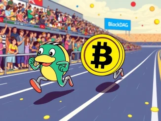 Pepeto and BlockDAG meme coins competing in a high-energy crypto race