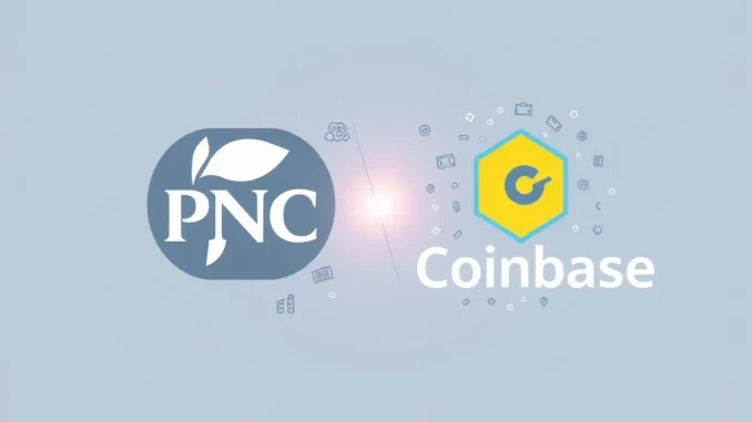 Visual representation of the PNC Coinbase partnership, symbolizing the integration of traditional banking with digital asset services and the future of crypto banking.