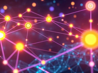 A digital representation of the Polkadot (DOT) network, highlighting its growth potential and the impact of the JAM upgrade on gas fees.