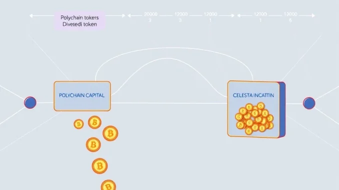 Visualizing the Polychain TIA Sale, showing tokens moving from Polychain to Celestia Foundation, symbolizing a major shift in blockchain governance.