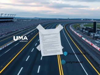 A rejected settlement on a screen, symbolizing the Polymarket NASCAR bet dispute and UMA oracle challenges.