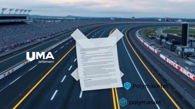 A rejected settlement on a screen, symbolizing the Polymarket NASCAR bet dispute and UMA oracle challenges.