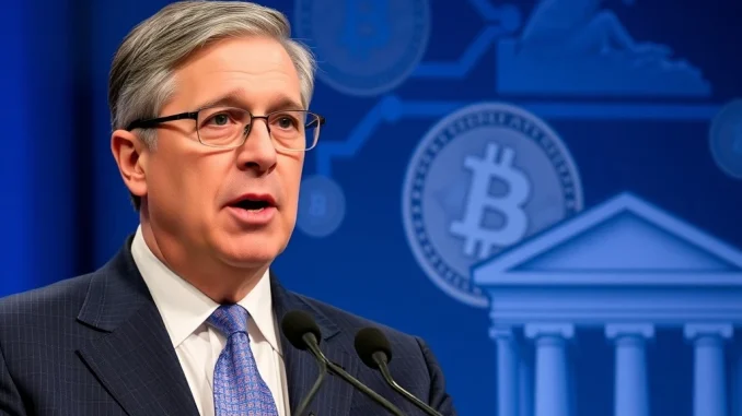 Jerome Powell discussing crypto services for banks with financial safety in focus