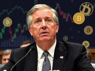 Jerome Powell discussing Fed's focus on jobs and inflation with cryptocurrency impact