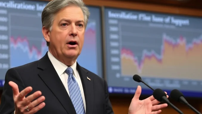 Jerome Powell discussing inflation and Fed policy at a press conference