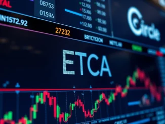ProShares ETF ticker CRCA displayed on a screen, symbolizing leveraged exposure to Circle stock and USDC adoption.