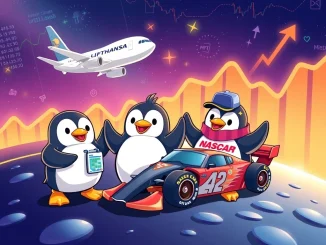 Pudgy Penguins characters celebrating successful *NFT partnerships* and the robust *NFT market rebound*.