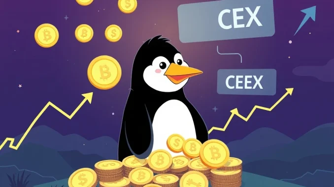 Pudgy Penguins PENGU tokens flowing into crypto exchanges, illustrating the deployer's large deposits and market implications.