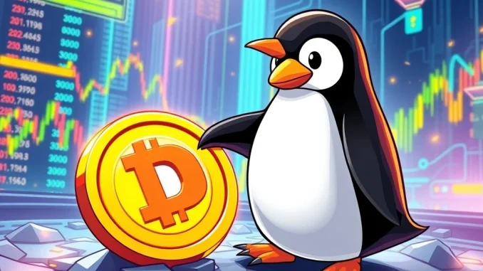 Pudgy Penguins token surpassing Dogecoin in trading volume with 200% gains